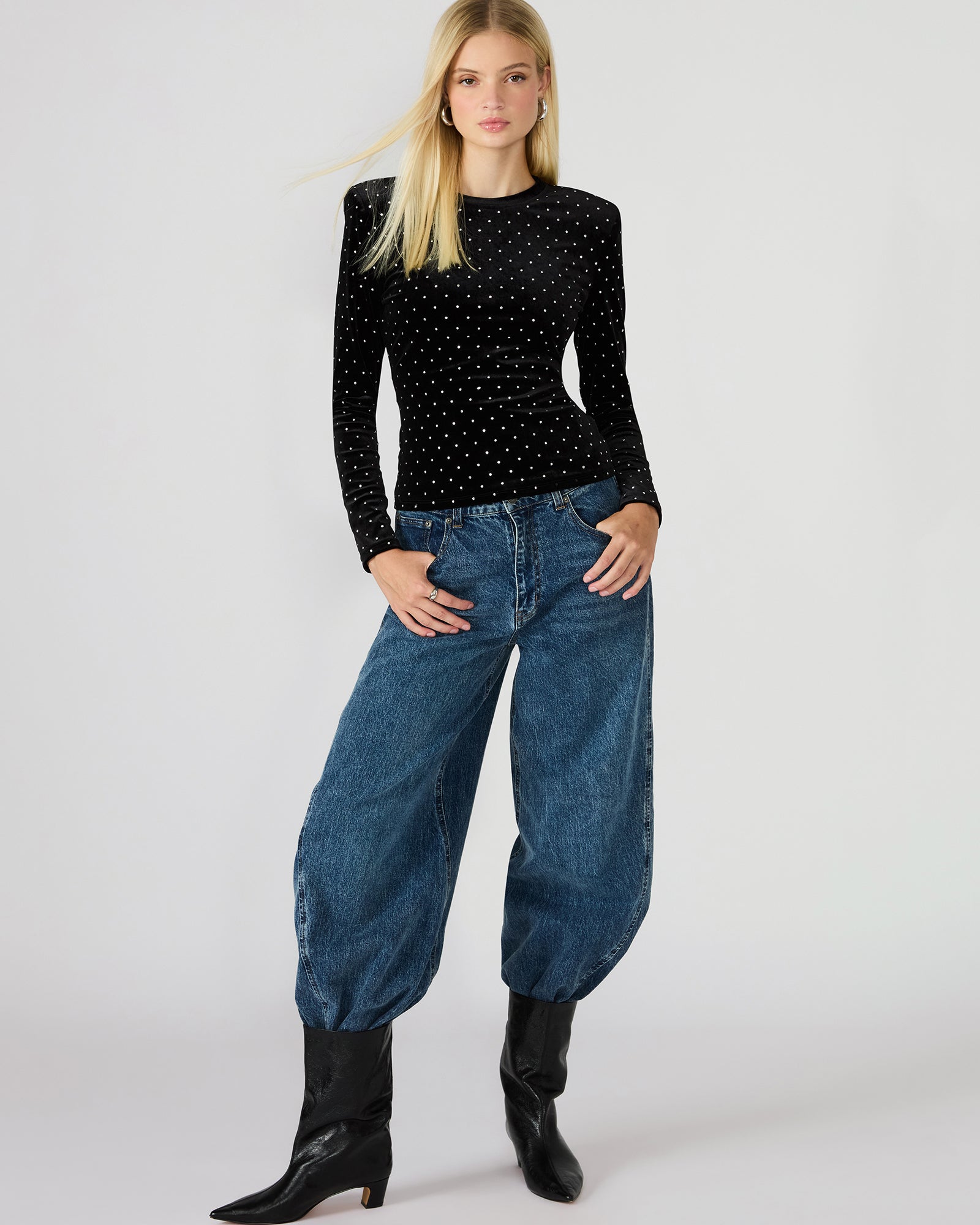 MADILYN STUDDED VELVET TOP BLACK