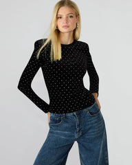 MADILYN STUDDED VELVET TOP BLACK