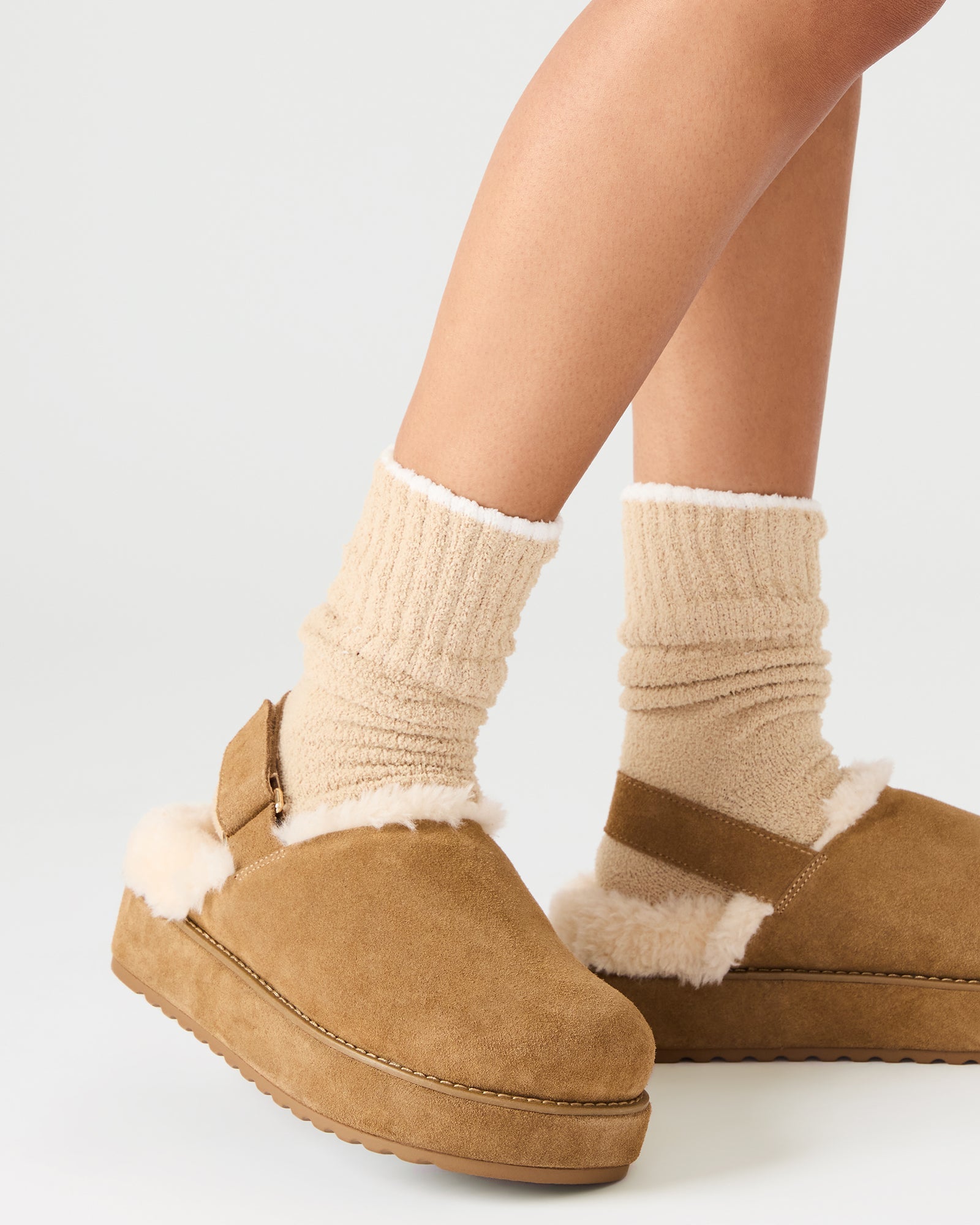 MELLOW FAUX FUR COGNAC SUEDE